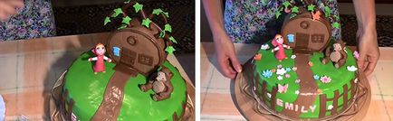 Figurile „Mașa și Ursul“ masticului cu inregistrare pe tort