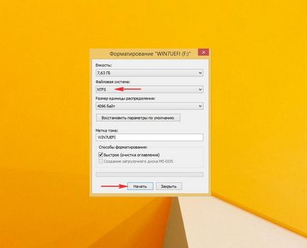 Formatați unitatea flash în ntfs