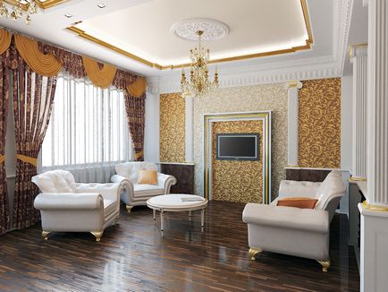 Interiorul camera de zi într-un stil clasic, designul frumos modern al camerei