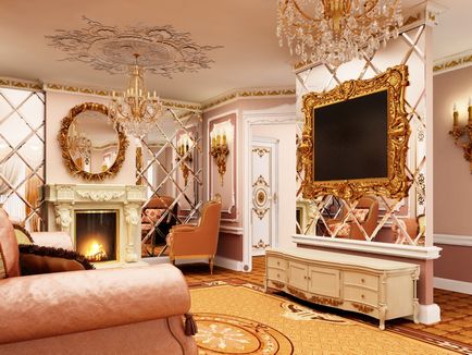 Interiorul camera de zi într-un stil clasic, designul frumos modern al camerei
