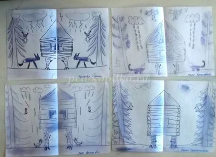 Cum de a desena o colibă ​​de etape creion Baba Yaga cu fotografii de copii de 5-6-7 ani