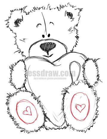 Cum de a desena un ursulet de plus, cu o inimă, lessdraw