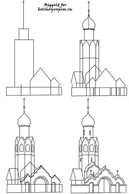Cum de a desena o biserică, templu, etape catedrala creion