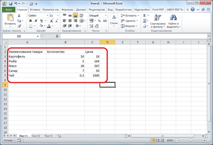 Cum de a face un tabel în Excel