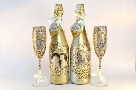 Cum de a decora o sticlă de șampanie pentru nunta cu propriile lor mâini