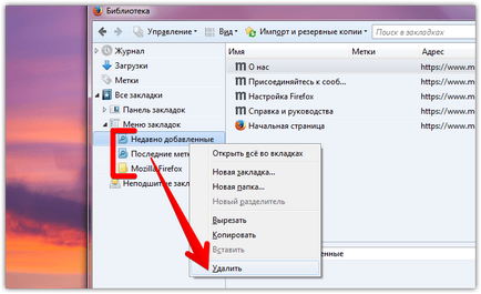 meniul de marcaje firefox cum să eliminați elementele care nu sunt necesare