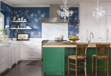Wallpaper în proiectarea bucătărie și fotografii de interior mici, lipirea și lipirea pereților