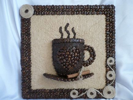 Panouri realizate din boabe de cafea cu mâinile lor fotografie, master-class, pictura, ceașcă de cafea, un grup de pisici