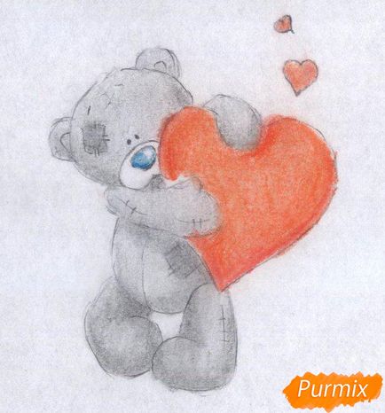Desenați un ursuleț cu o inimă în ziua Sf.