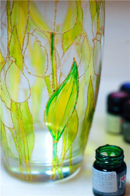 Pictate pe sticlă vaze vitralii vopsele sticla - Masters Fair - manual, manual