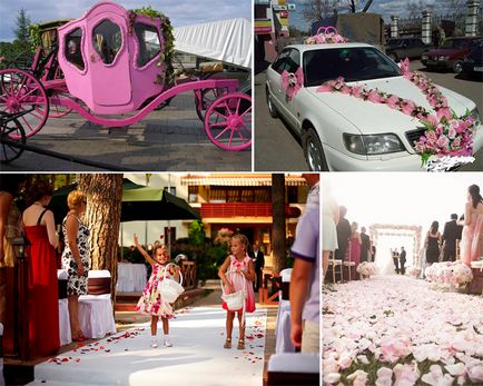 Nunta în decor alb și roz, accesorii și tineri imagini