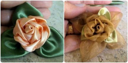 Floarea de pe rochie făcută din pânză cu său pas cu pas mâinile expertul clasa kanzashi, înconjoară floare