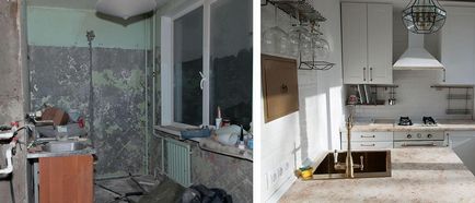 Bucătărie înainte și după reparație
