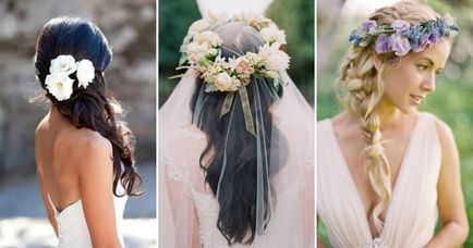 Moda coafura nunta cu flori - lung, mediu si parul scurt, cu un voal și fără