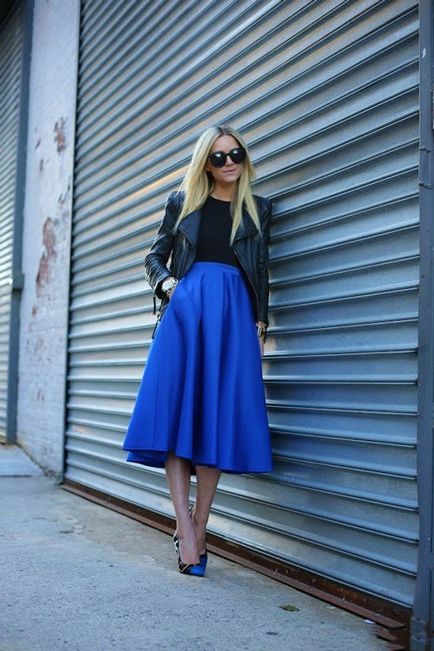 Albastru fusta - ce să poarte, imagini foto elegante