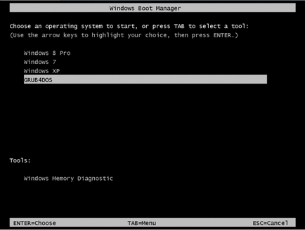 instalarea Grub4dos pe un hard disk - suport pentru Windows 7 utilizator-xp
