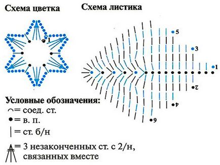 scheme de flori de croșetat pentru începători - de tricotat cu descrierea de culoare (cârlig) scheme de flori de croșetat pentru începători - de tricotat cu descrierea de culoare